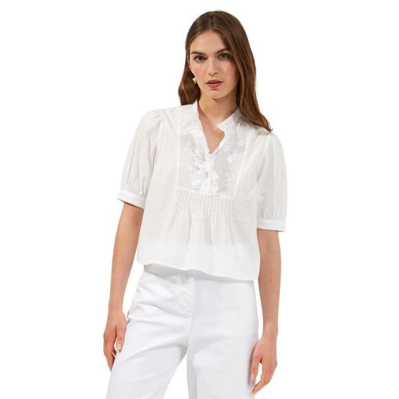 NWT French Connection Organic Cotton White Alowie Embroidered Blouse Size 0 - Picture 1 of 7